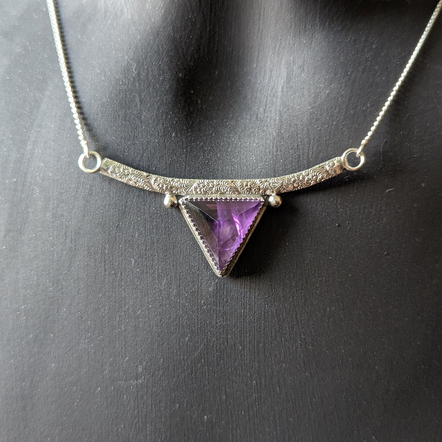 925 Sterling Silver Amethyst Spike Feathered Pendant Necklace - 16"