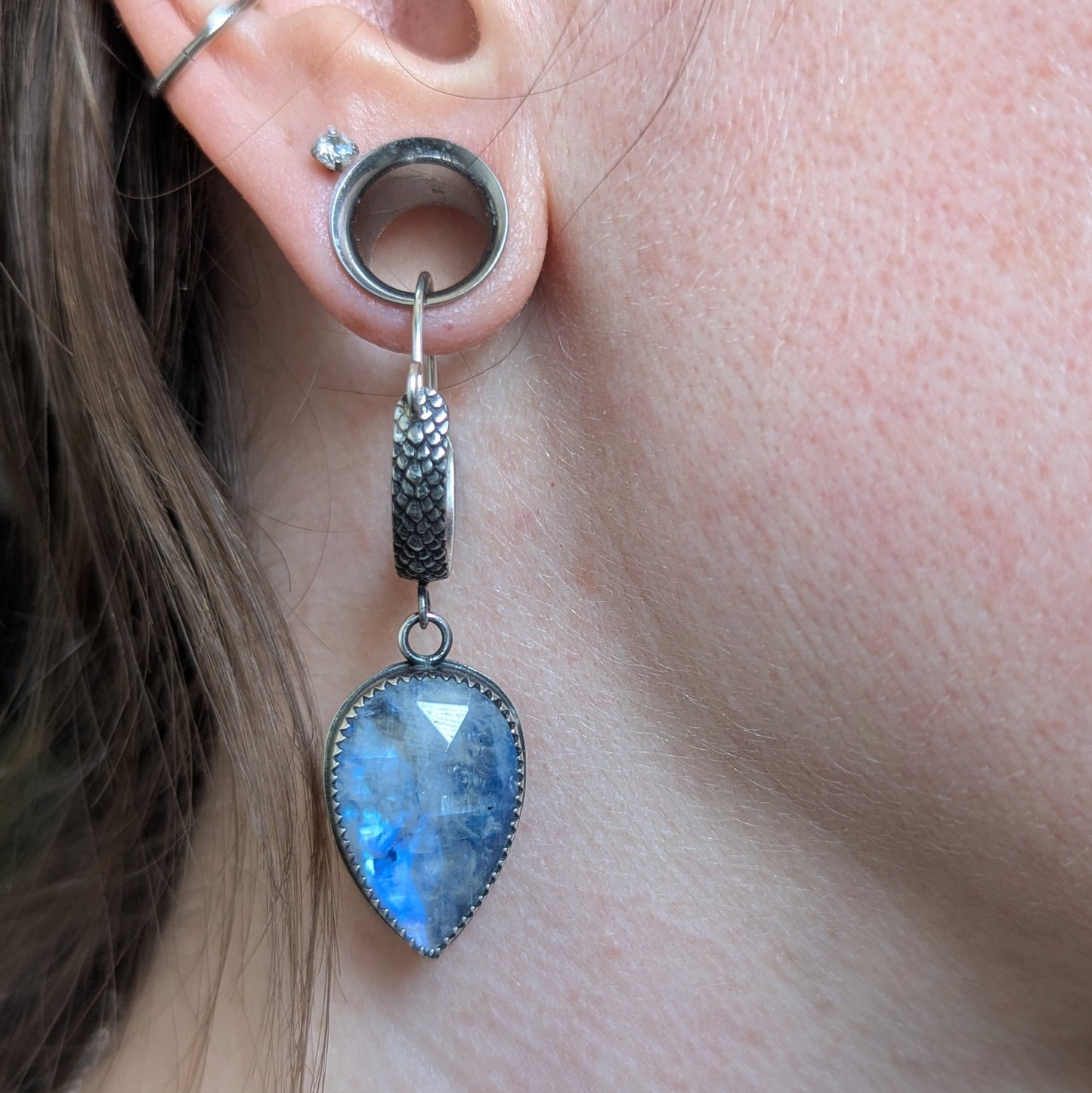 925 Sterling Silver Rainbow Moonstone Ear Hangers