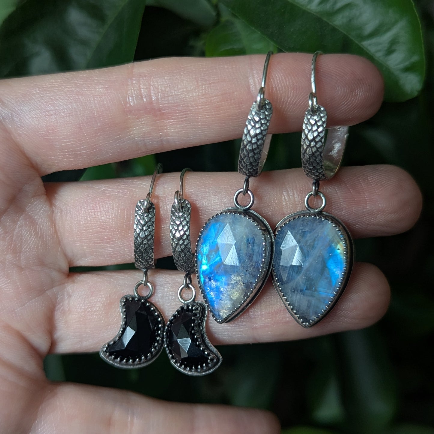925 Sterling Silver Rainbow Moonstone Ear Hangers