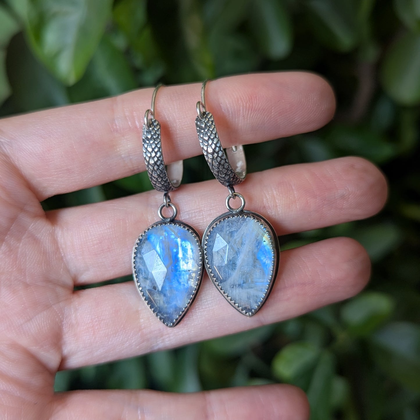 925 Sterling Silver Rainbow Moonstone Ear Hangers
