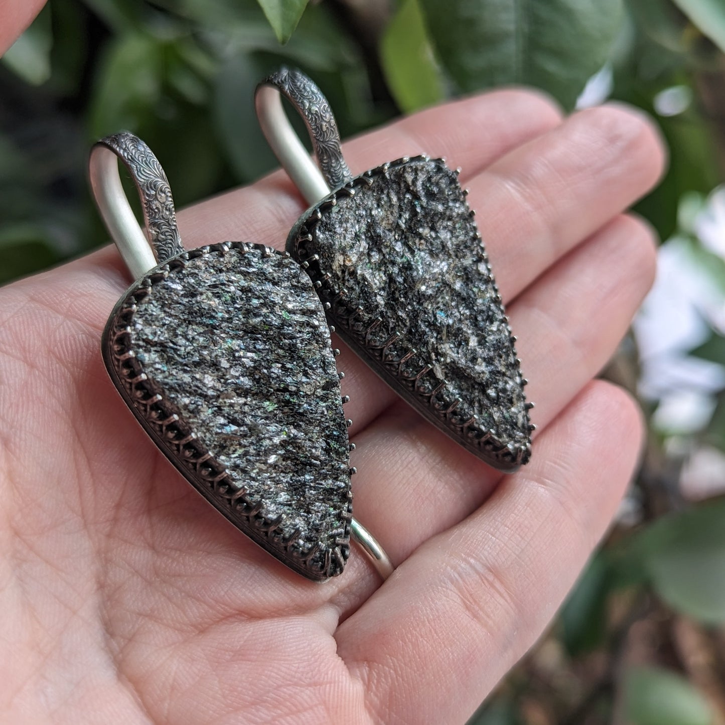 925 Sterling Silver Mica Druzy Spike Ear Hangers | Ear Weights