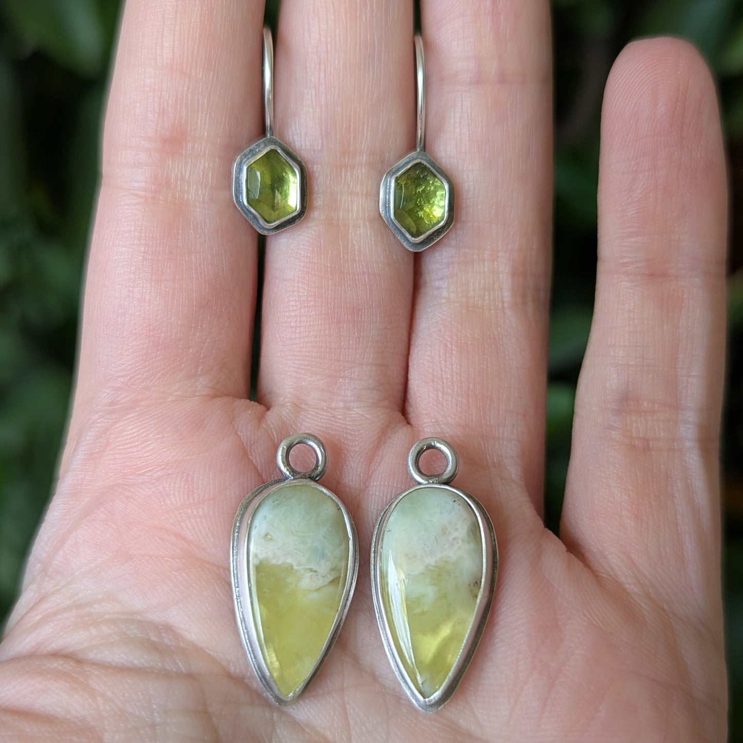 925 Sterling Silver Peridot Lemon Prehnite Drop Earrings | Detachable Drop Earrings
