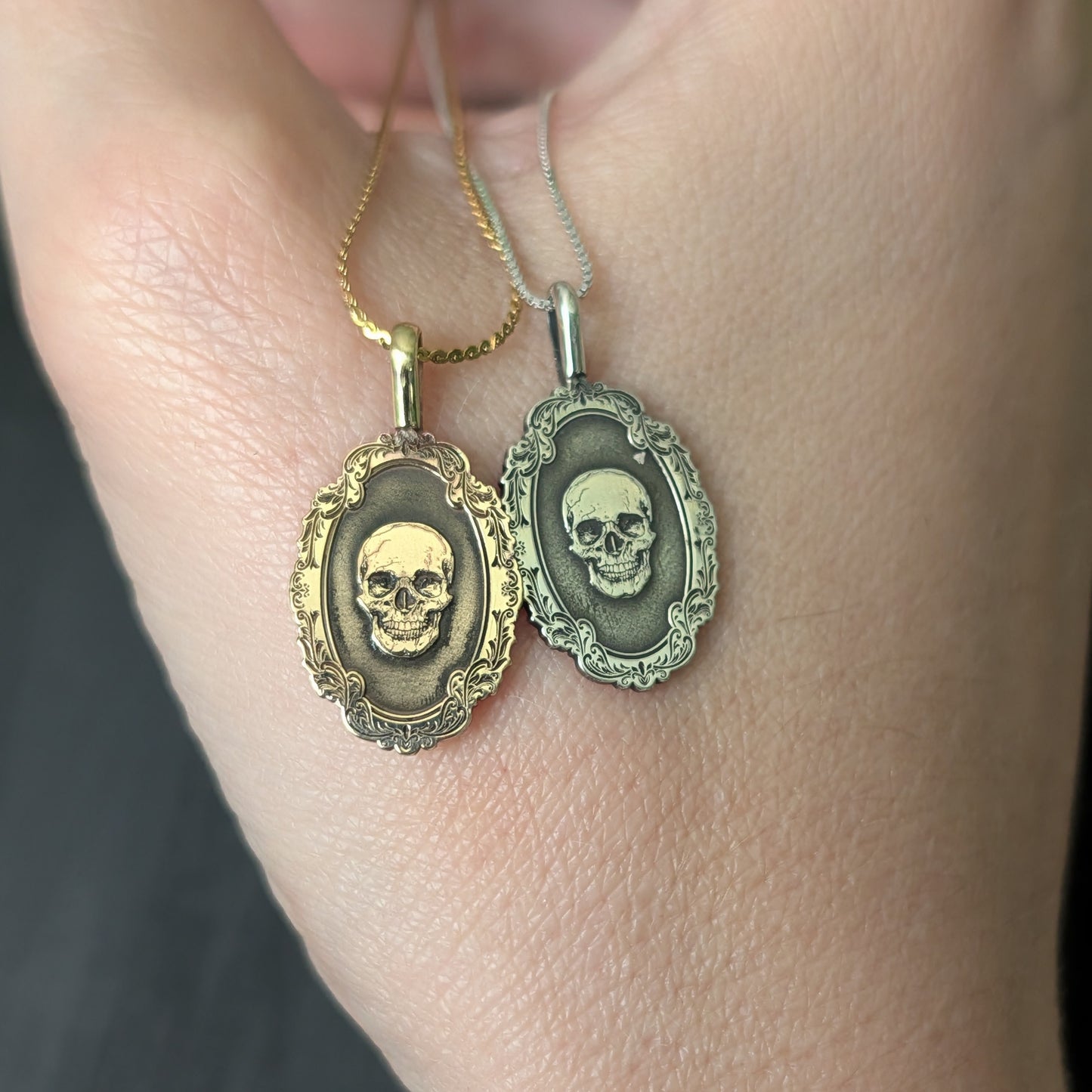 Sterling Silver Gothic Skull Cat Pendant Necklace - Custom Engraving