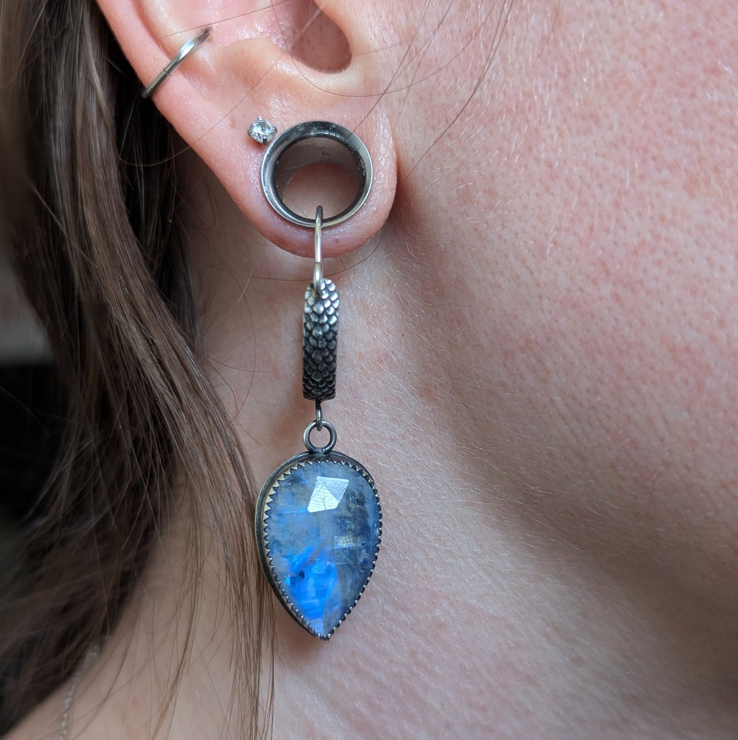 925 Sterling Silver Rainbow Moonstone Ear Hangers