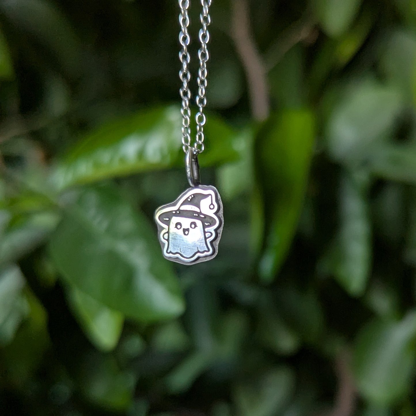 925 Sterling Silver Cute Ghost Pendant Necklace 18"