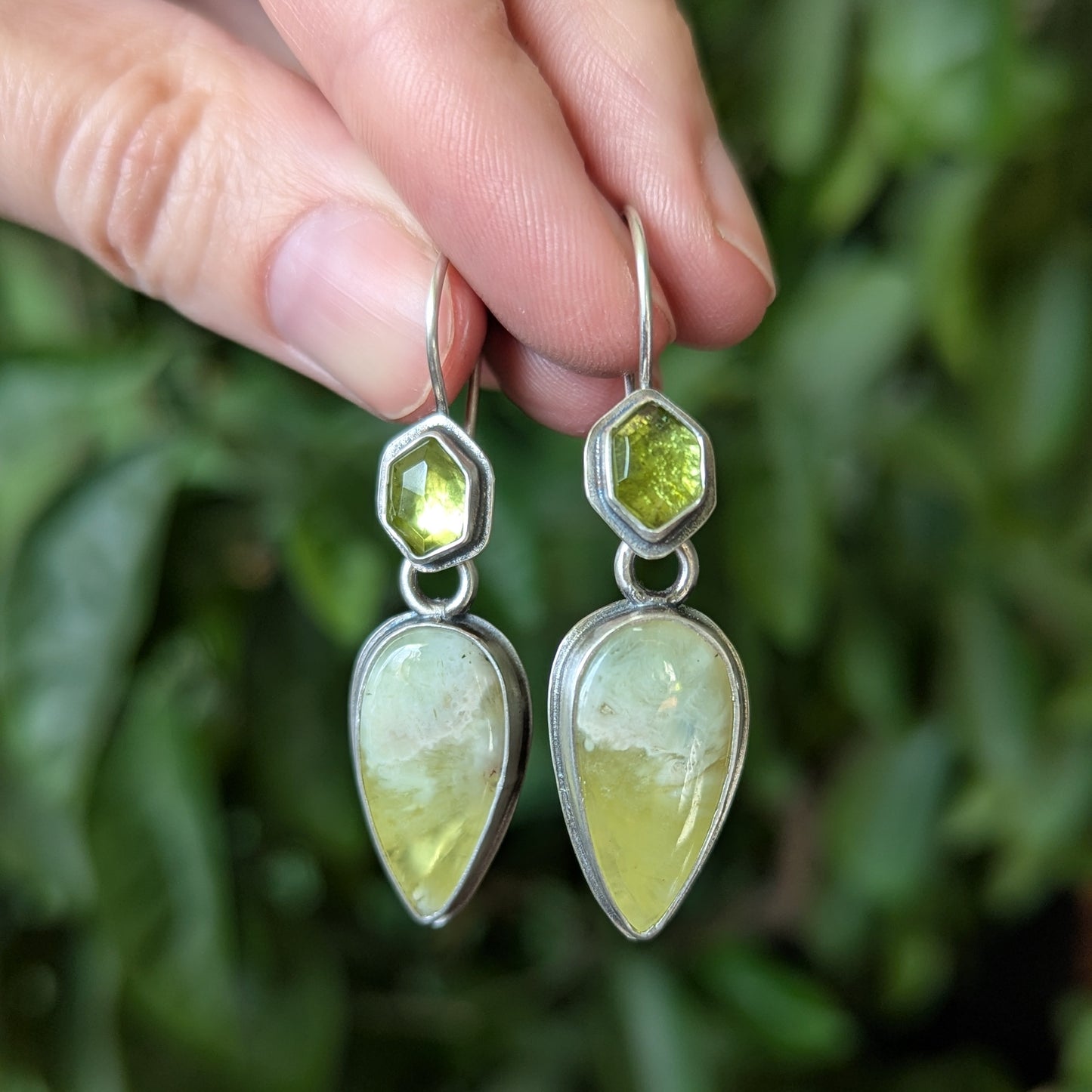 925 Sterling Silver Peridot Lemon Prehnite Drop Earrings | Detachable Drop Earrings