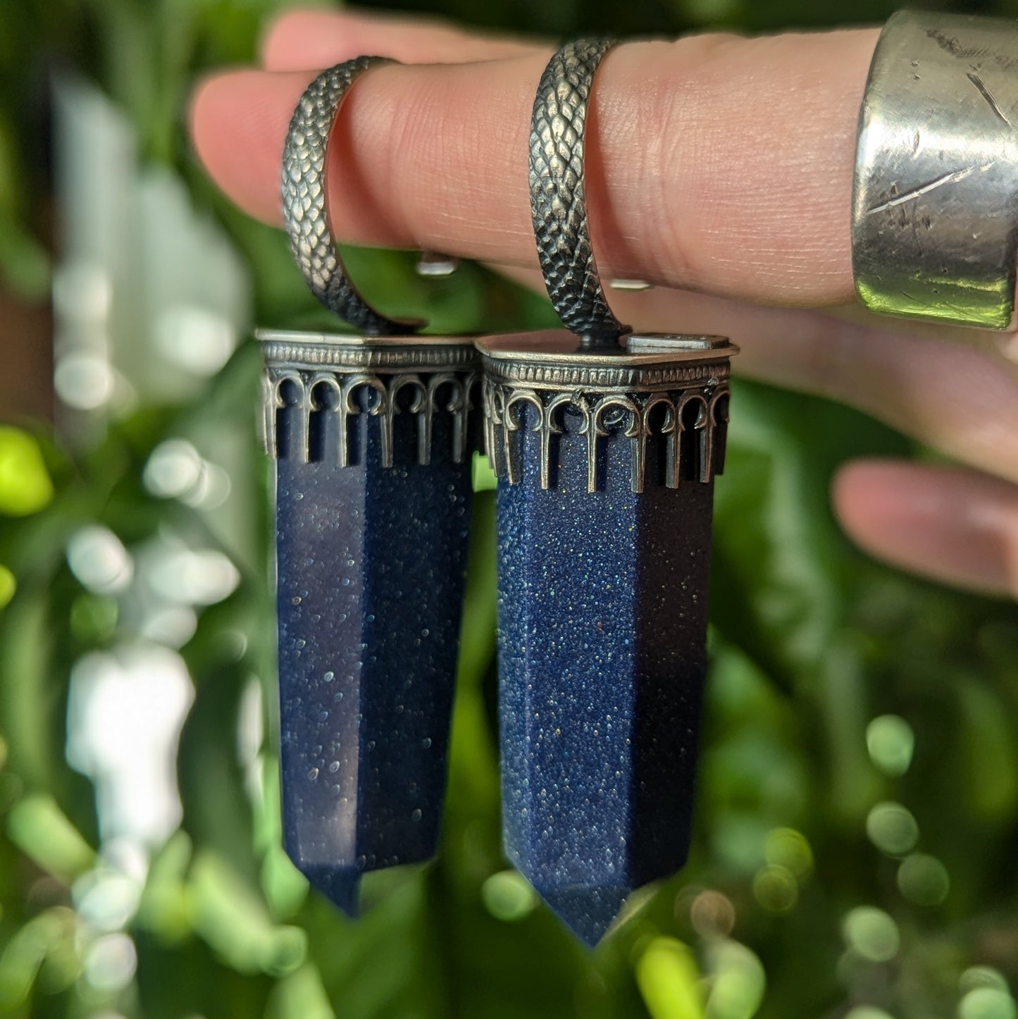 925 Sterling Silver Blue Goldstone Ear Weights