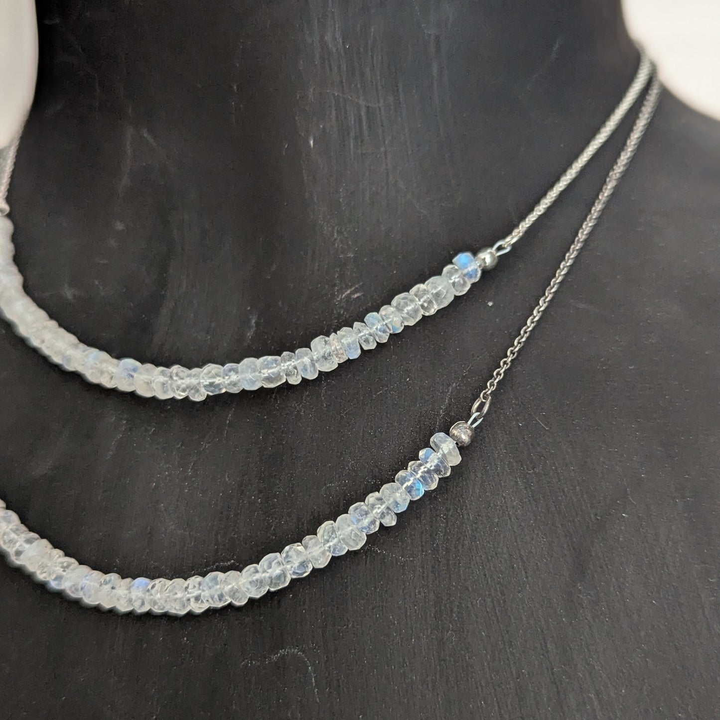 925 Sterling Silver Rainbow Moonstone Dainty Choker 15-17"