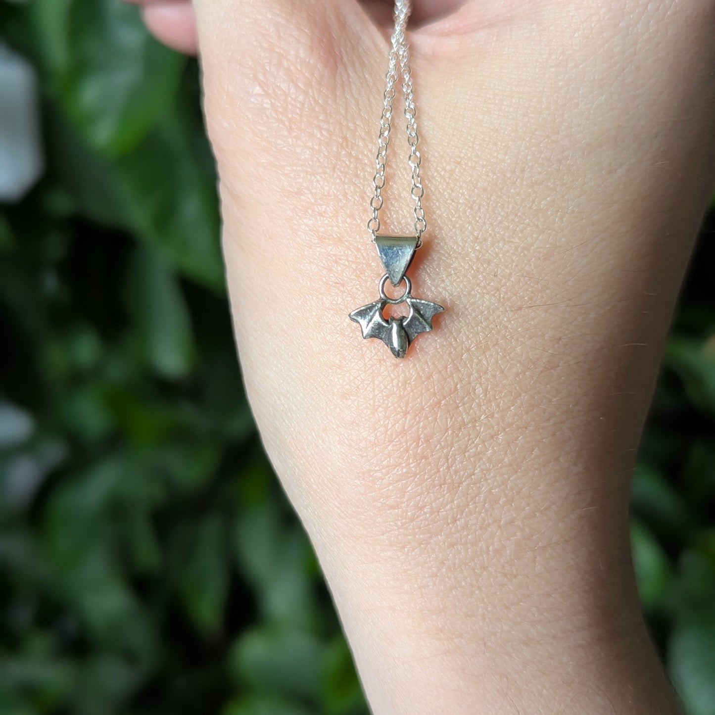925 Sterling Silver Dainty Bat Necklace 16"