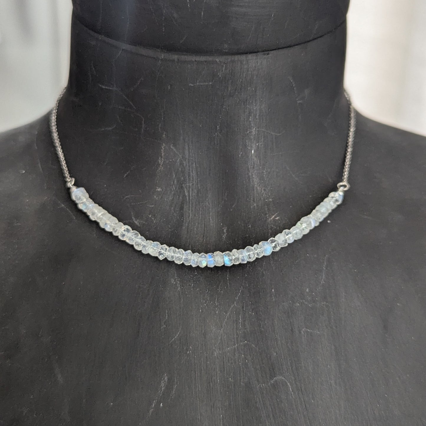925 Sterling Silver Rainbow Moonstone Dainty Choker 15-17"