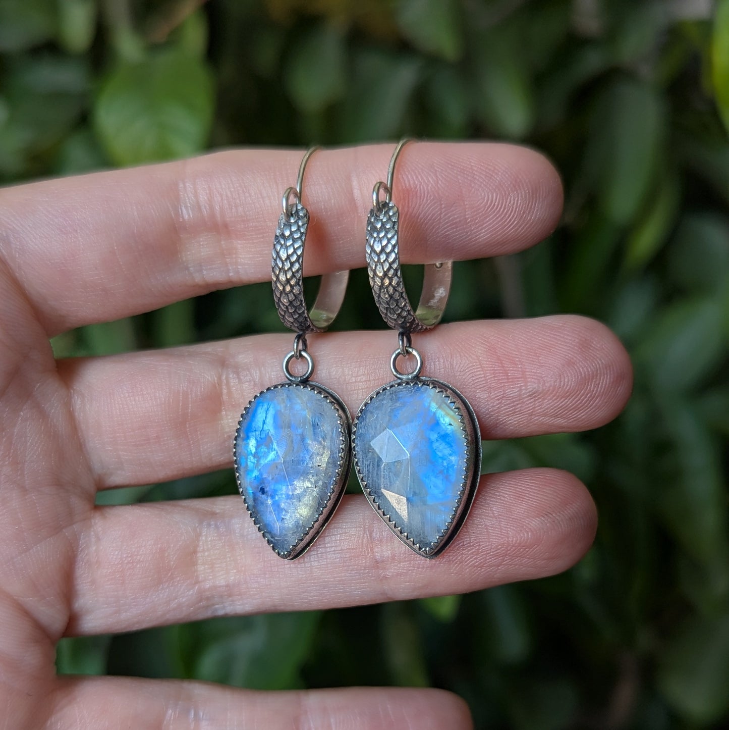 925 Sterling Silver Rainbow Moonstone Ear Hangers
