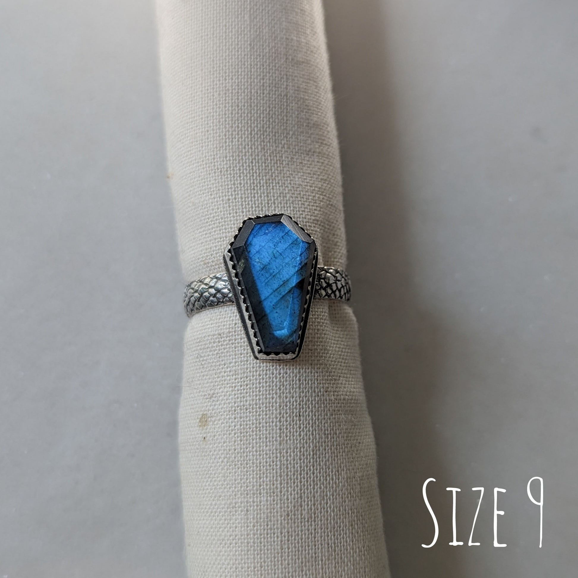 925 Sterling Silver Labradorite Coffin Ring Size 3.5 | 5.5 | 6 | 7.5 | 8 | 8.75 | 9 | 9.5 | 10