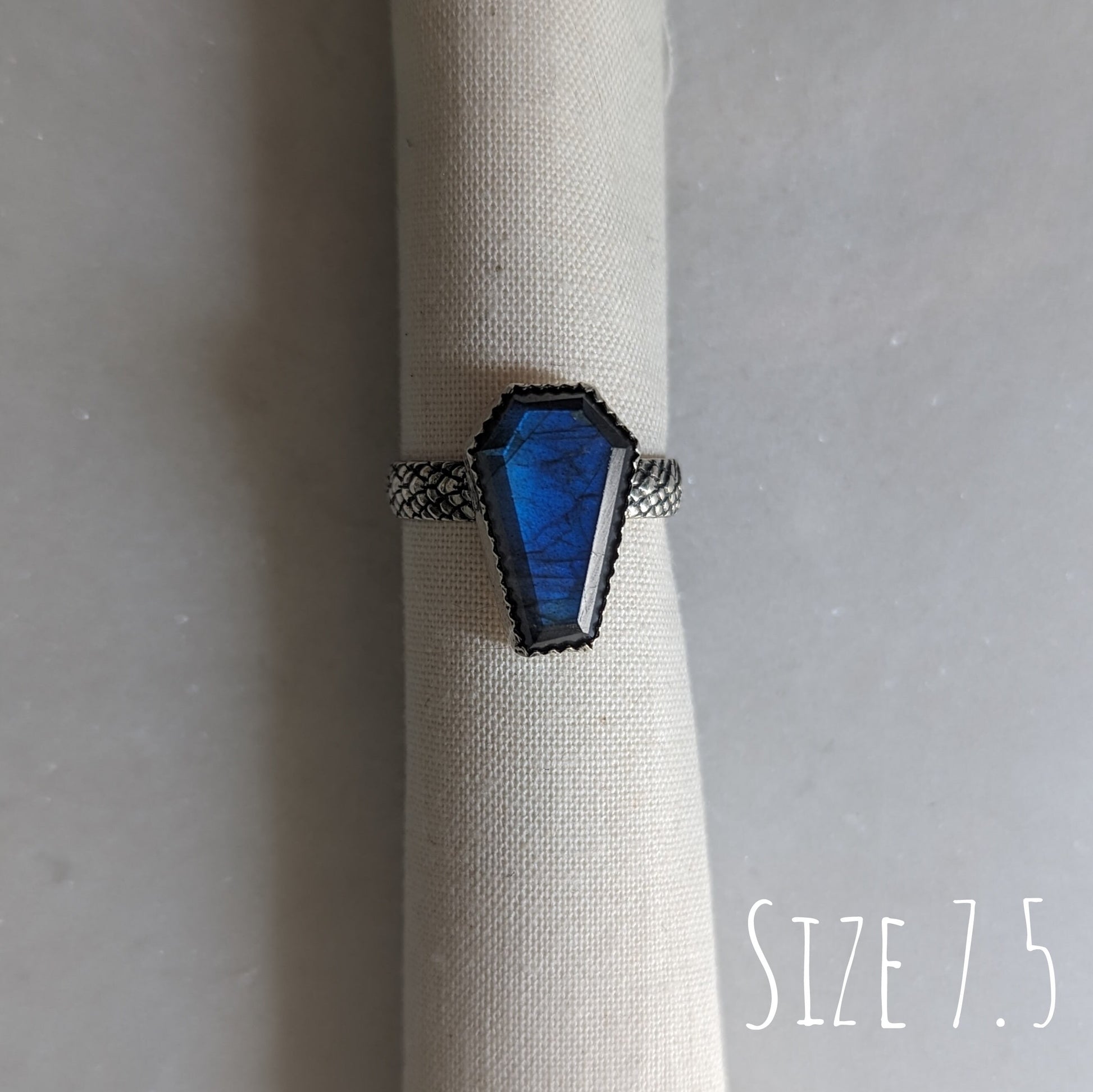 925 Sterling Silver Labradorite Coffin Ring Size 3.5 | 5.5 | 6 | 7.5 | 8 | 8.75 | 9 | 9.5 | 10
