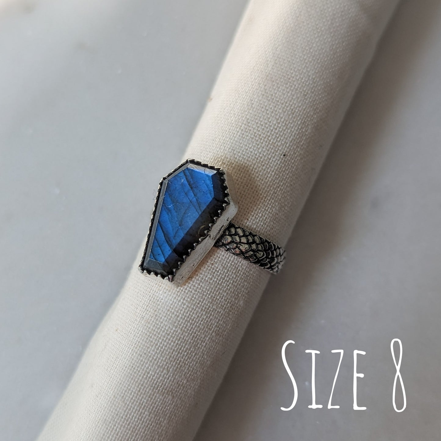 925 Sterling Silver Labradorite Coffin Ring Size 3.5 | 5.5 | 6 | 7.5 | 8 | 8.75 | 9 | 9.5 | 10