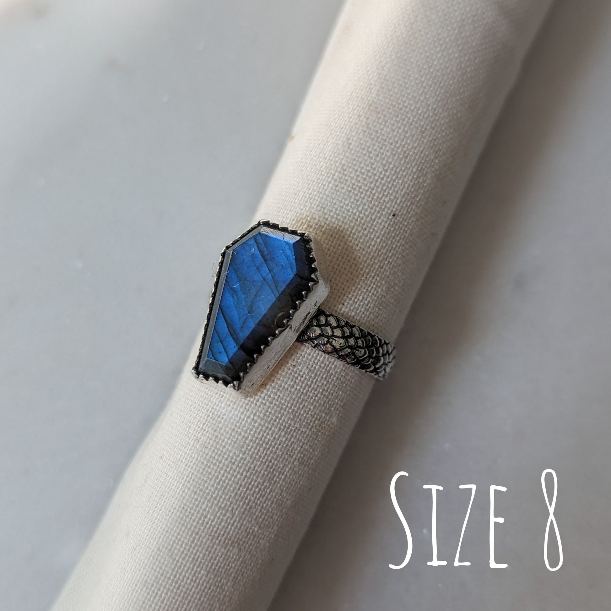 925 Sterling Silver Labradorite Coffin Ring Size 3.5 | 5.5 | 6 | 7.5 | 8 | 8.75 | 9 | 9.5 | 10