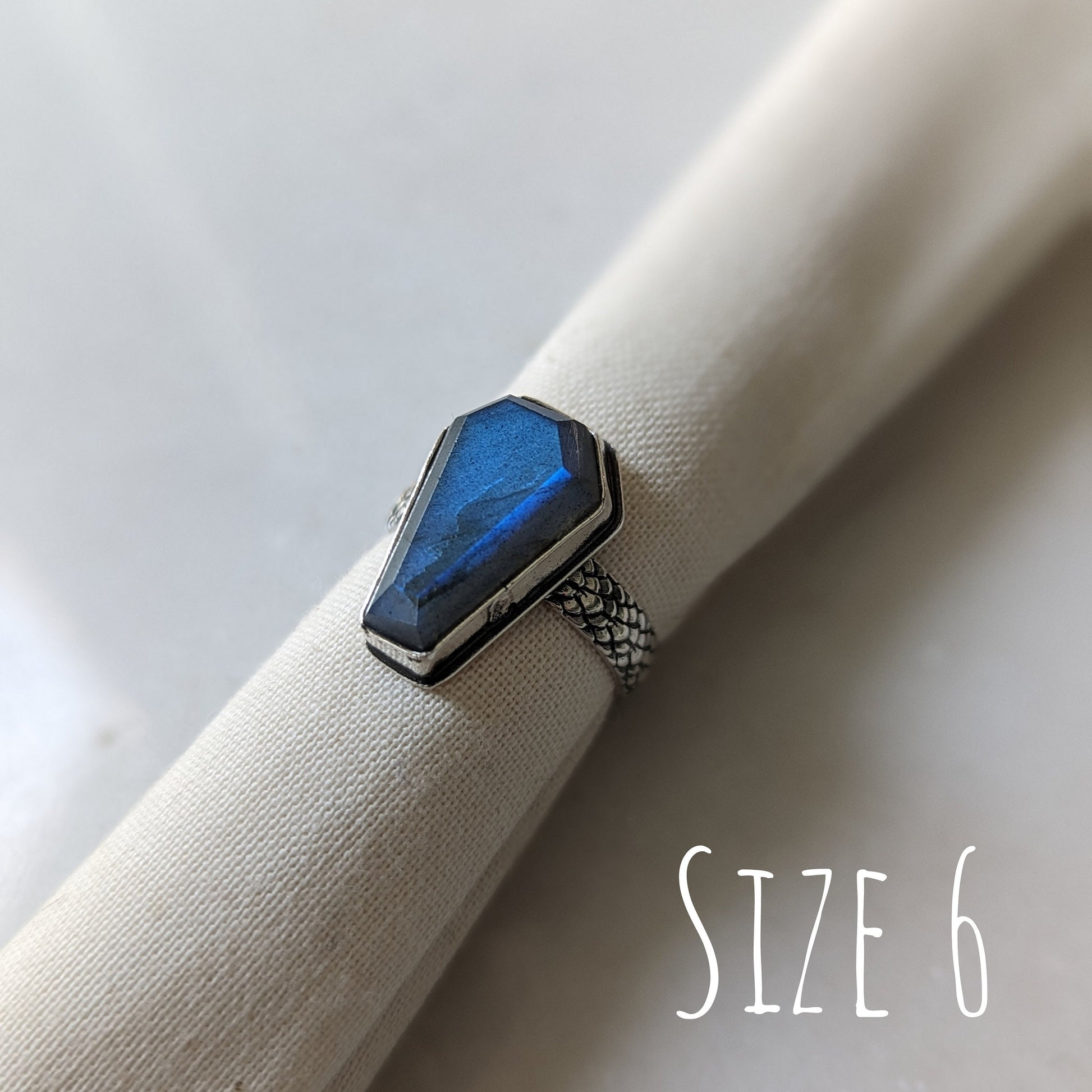 925 Sterling Silver Labradorite Coffin Ring Size 3.5 | 5.5 | 6 | 7.5 | 8 | 8.75 | 9 | 9.5 | 10