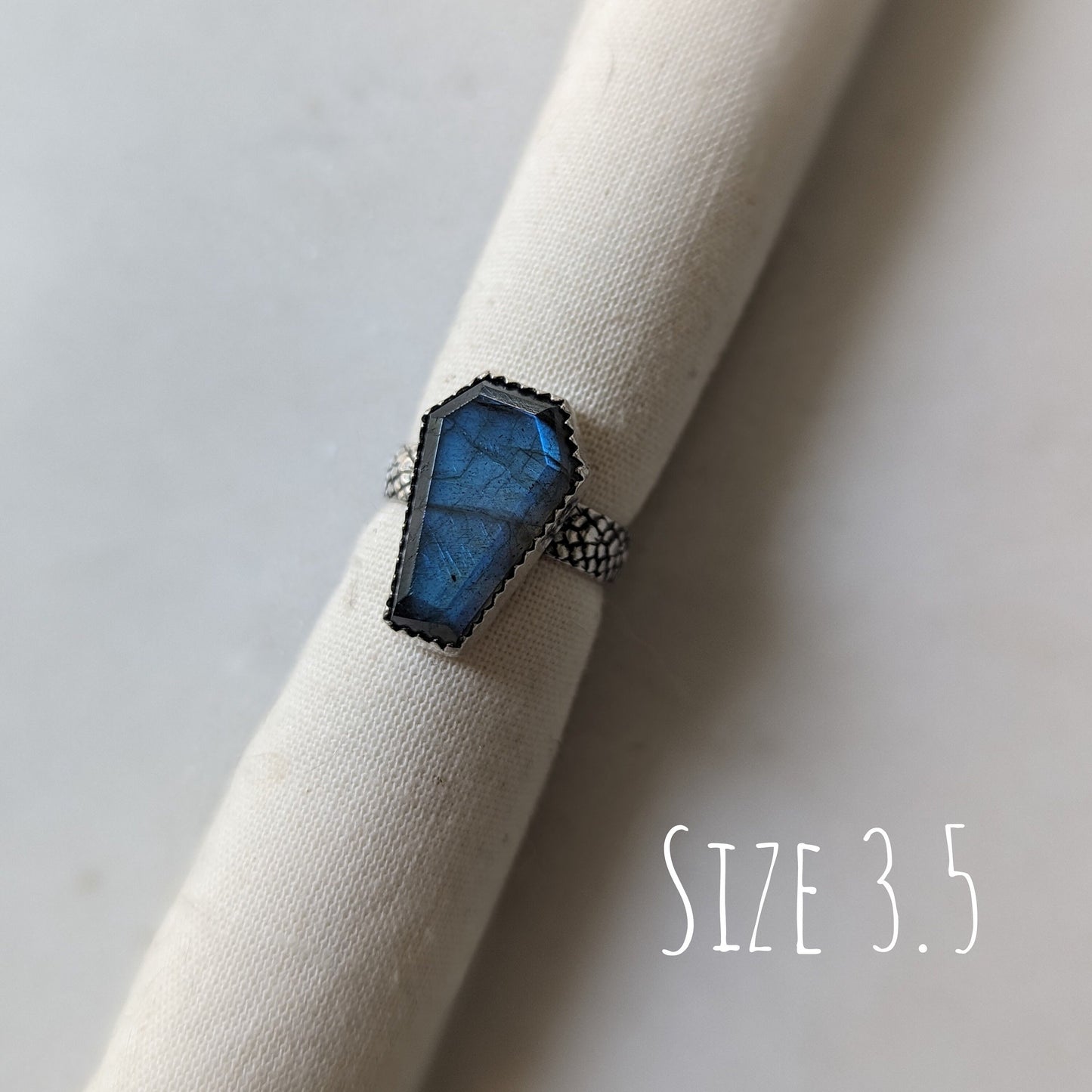 925 Sterling Silver Labradorite Coffin Ring Size 3.5 | 5.5 | 6 | 7.5 | 8 | 8.75 | 9 | 9.5 | 10