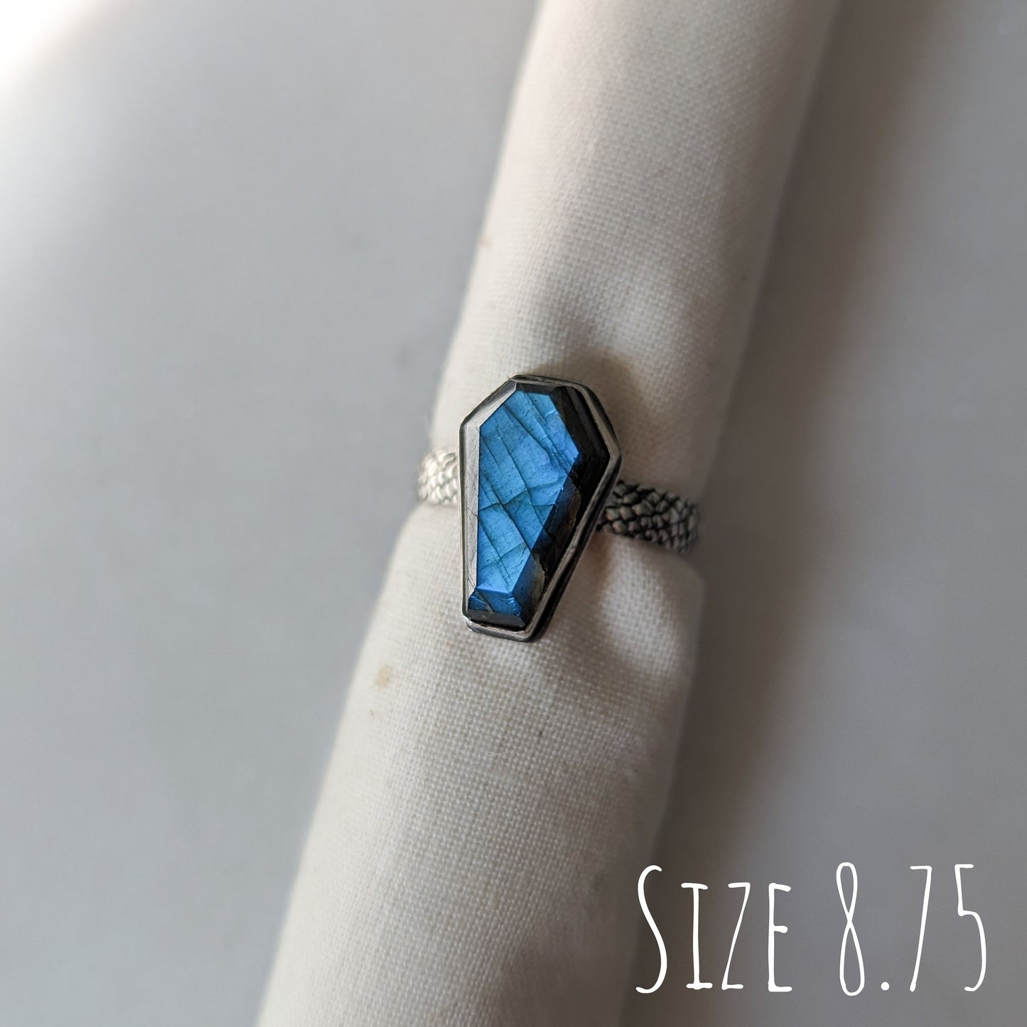 925 Sterling Silver Labradorite Coffin Ring Size 3.5 | 5.5 | 6 | 7.5 | 8 | 8.75 | 9 | 9.5 | 10