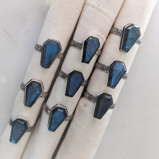 925 Sterling Silver Labradorite Coffin Ring Size 3.5 | 5.5 | 6 | 7.5 | 8 | 8.75 | 9 | 9.5 | 10