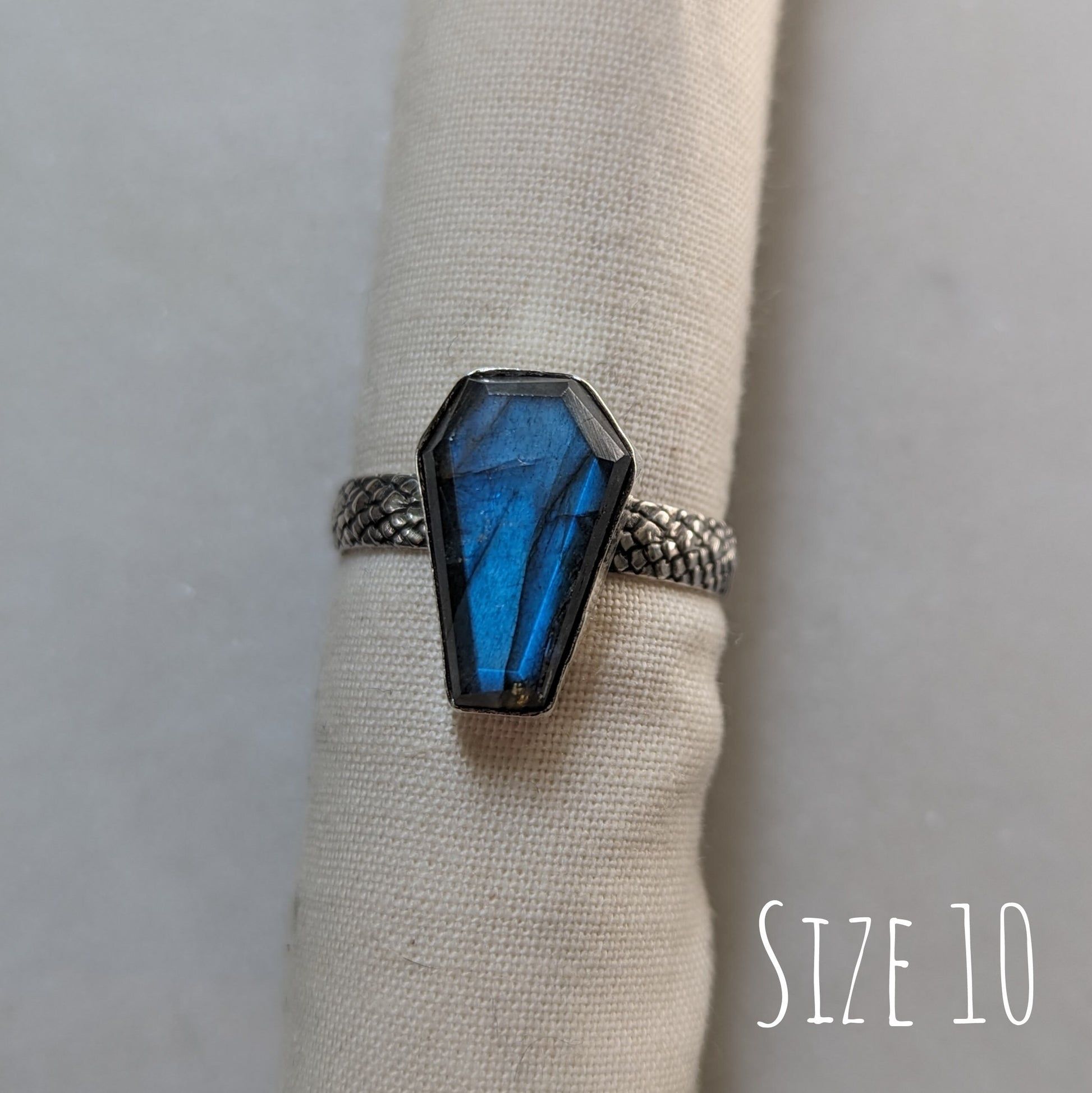 925 Sterling Silver Labradorite Coffin Ring Size 3.5 | 5.5 | 6 | 7.5 | 8 | 8.75 | 9 | 9.5 | 10