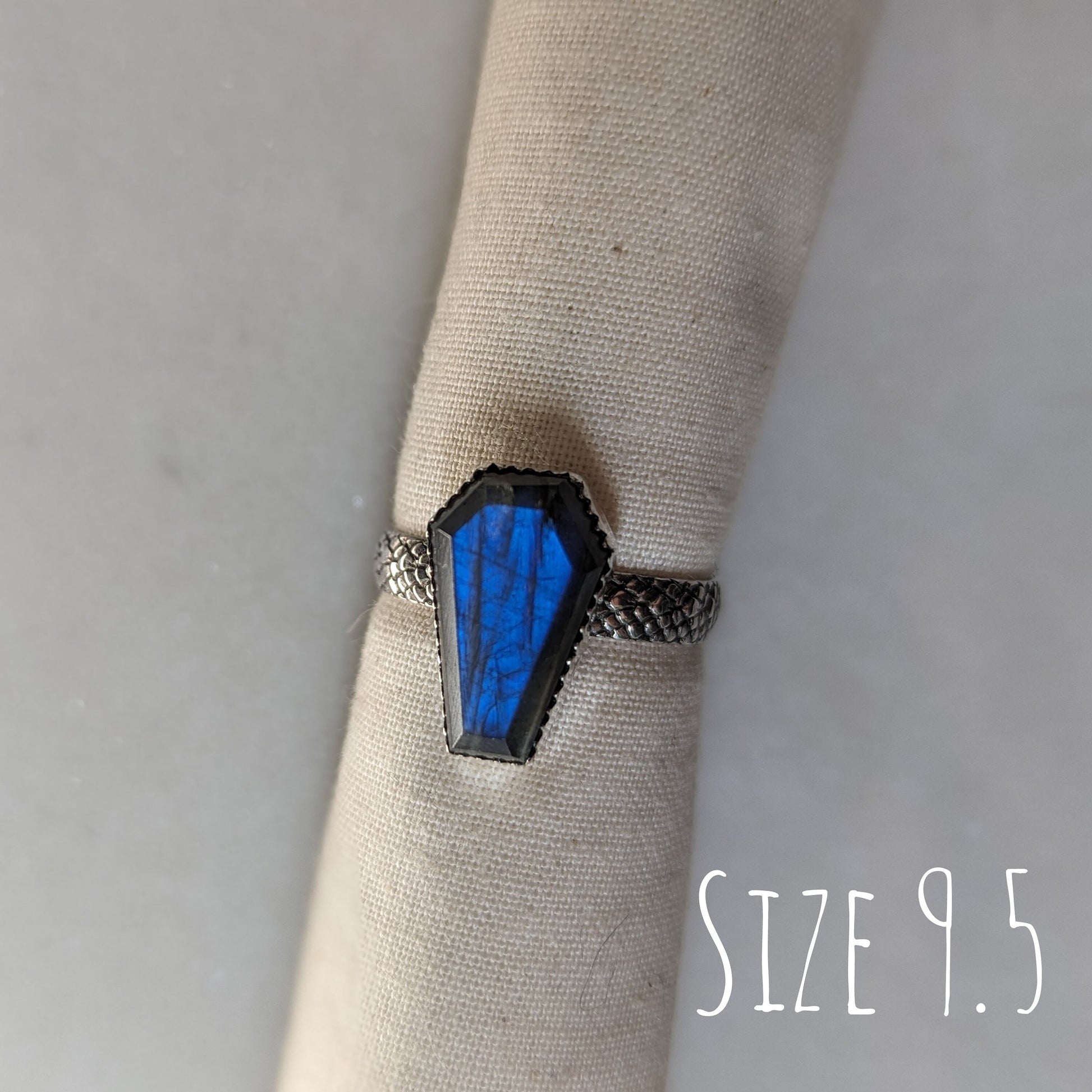 925 Sterling Silver Labradorite Coffin Ring Size 3.5 | 5.5 | 6 | 7.5 | 8 | 8.75 | 9 | 9.5 | 10