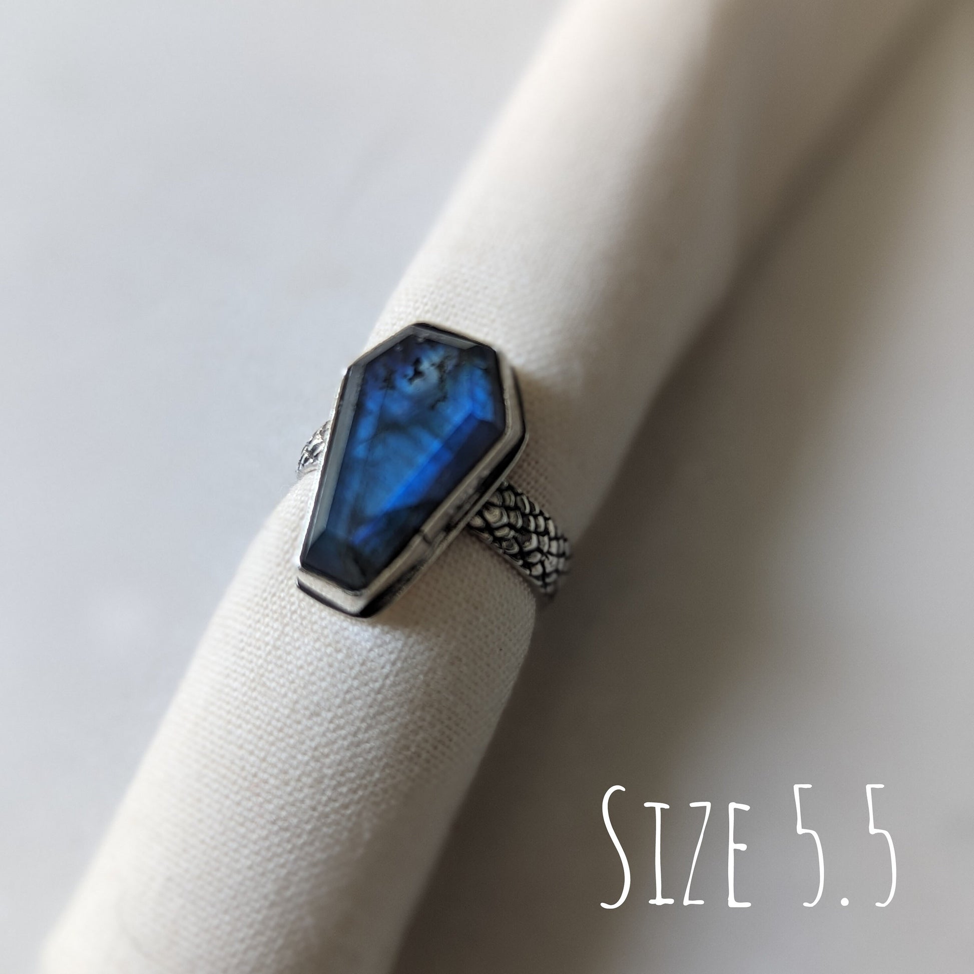 925 Sterling Silver Labradorite Coffin Ring Size 3.5 | 5.5 | 6 | 7.5 | 8 | 8.75 | 9 | 9.5 | 10