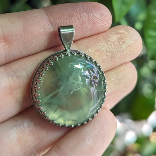 925 Sterling Silver Prehnite Moon Pendant Necklace | Elder God Talisman