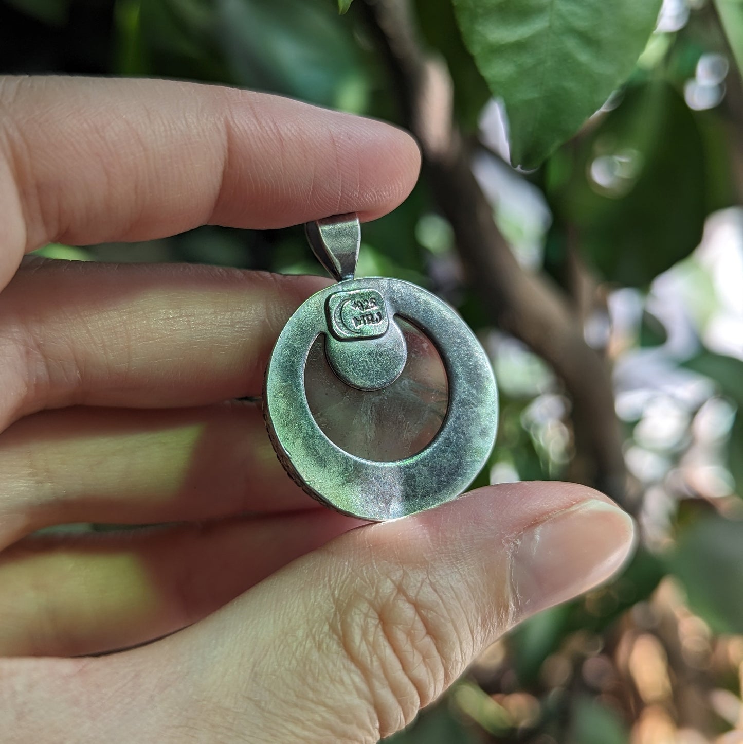 925 Sterling Silver Prehnite Moon Pendant Necklace | Elder God Talisman