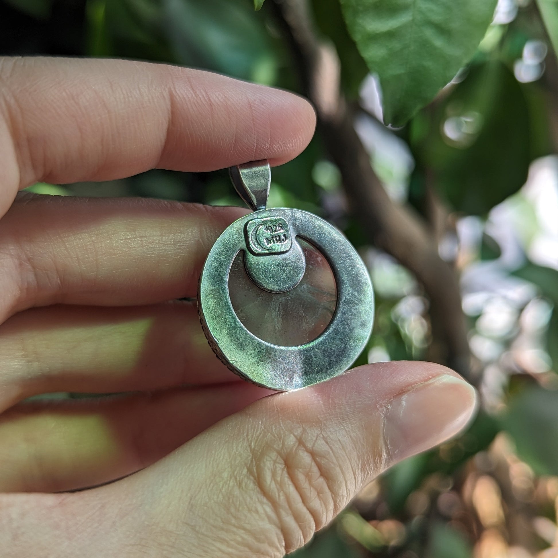 925 Sterling Silver Prehnite Moon Pendant Necklace | Elder God Talisman