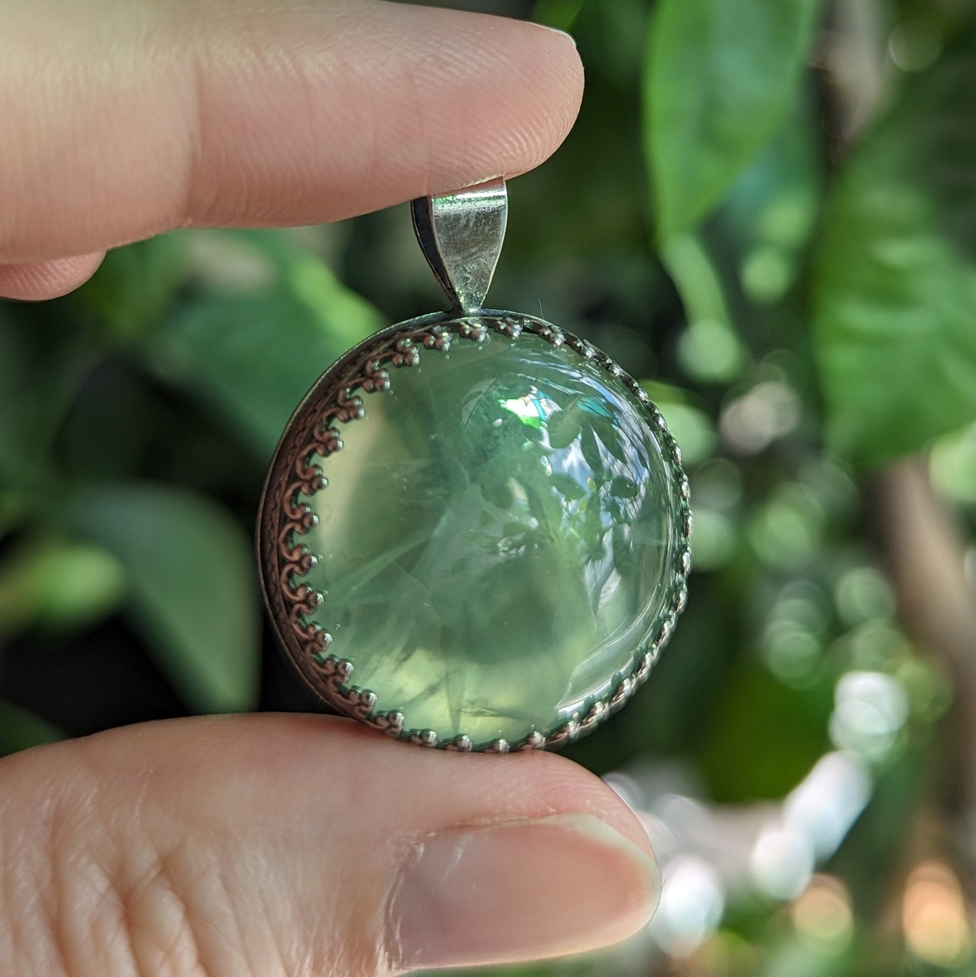 925 Sterling Silver Prehnite Moon Pendant Necklace | Elder God Talisman