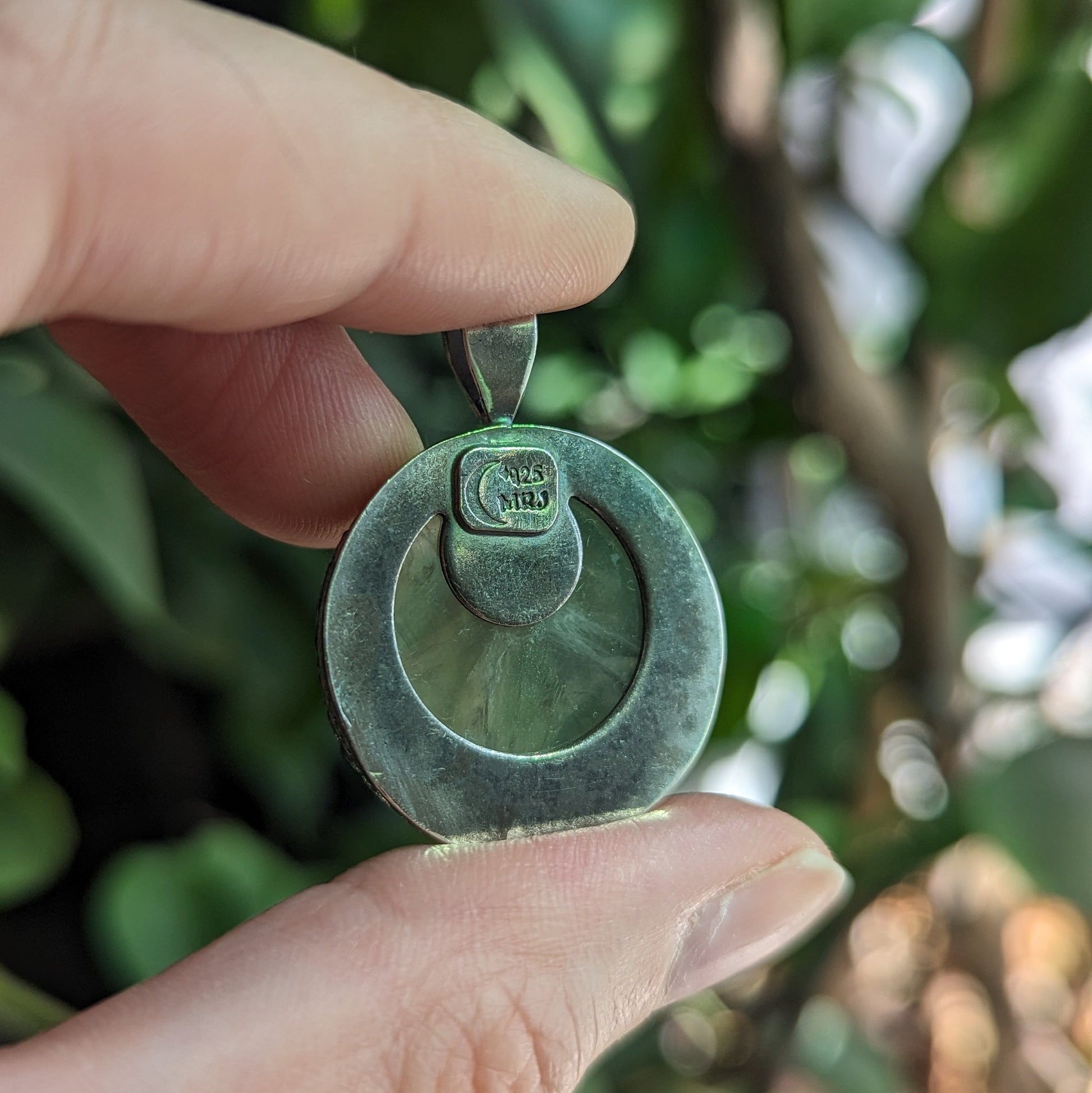 925 Sterling Silver Prehnite Moon Pendant Necklace | Elder God Talisman