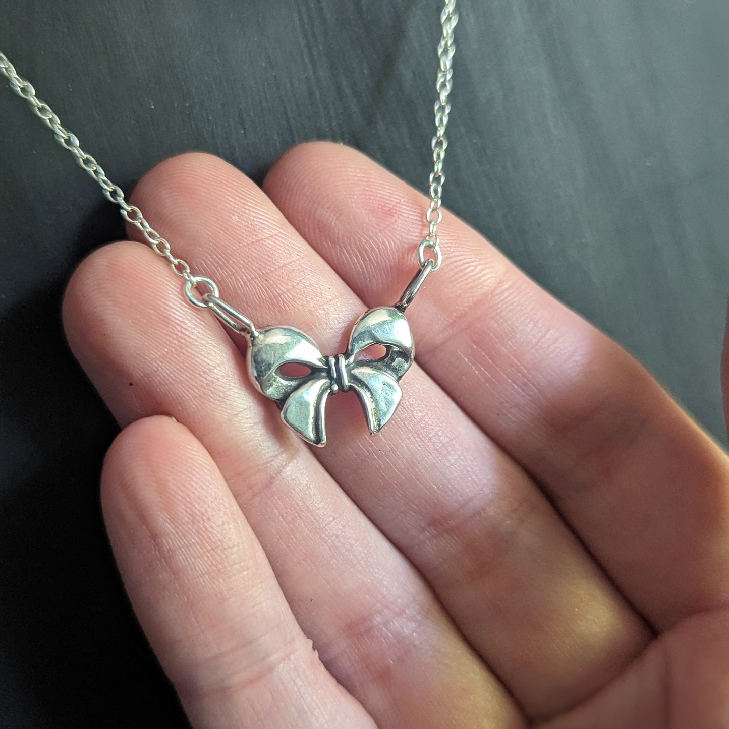 925 Sterling Silver Coquette Bow Pendant Necklace - 18"