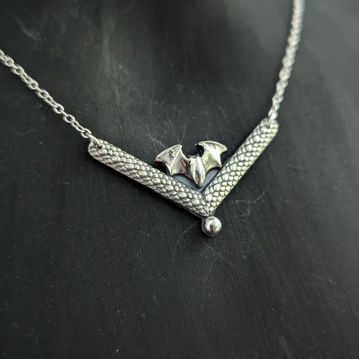 925 Sterling Silver Dainty Bat Pendant Necklace - 16"