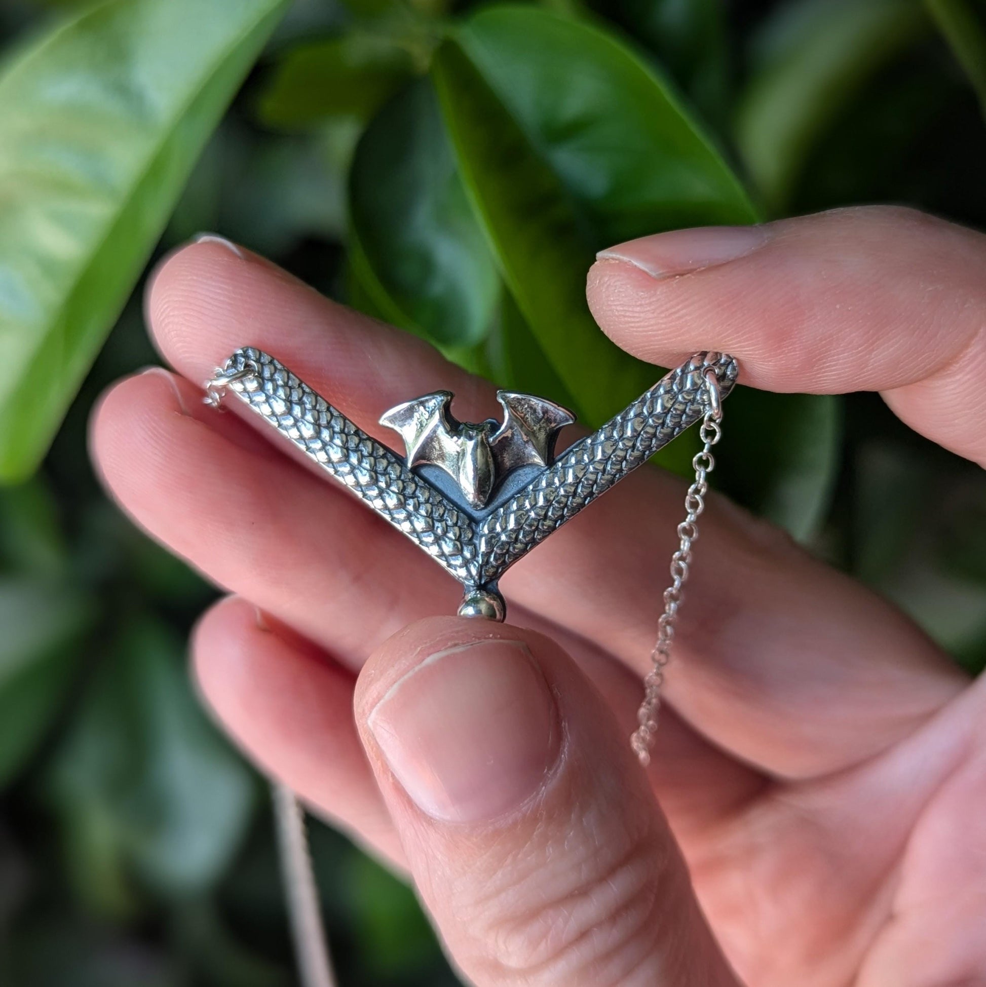 925 Sterling Silver Dainty Bat Pendant Necklace - 16"
