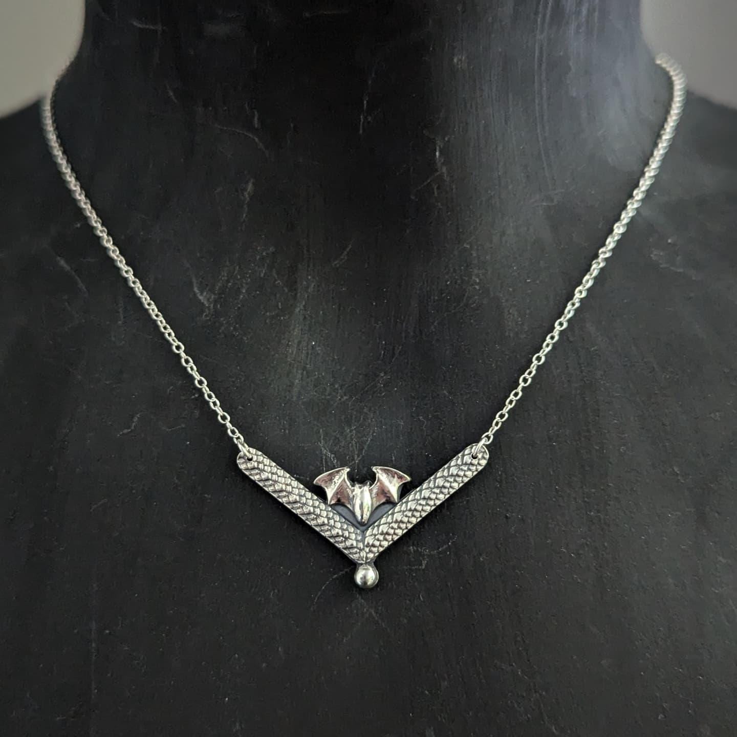 925 Sterling Silver Dainty Bat Pendant Necklace - 16"
