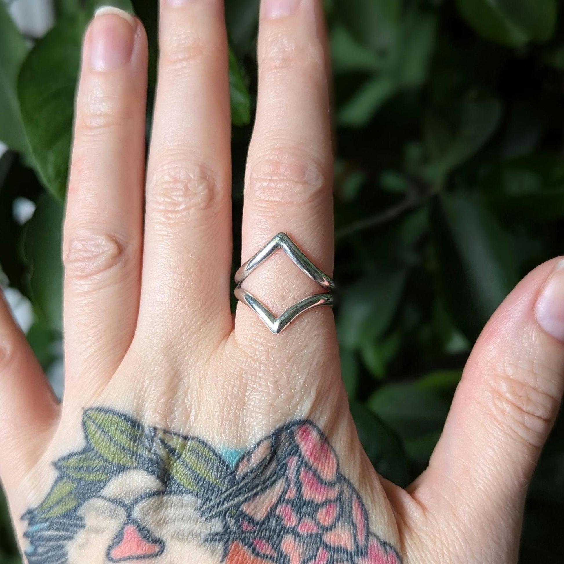 925 Sterling Silver Double Point Chevron Wishbone Ring | US/CA Size 7.5