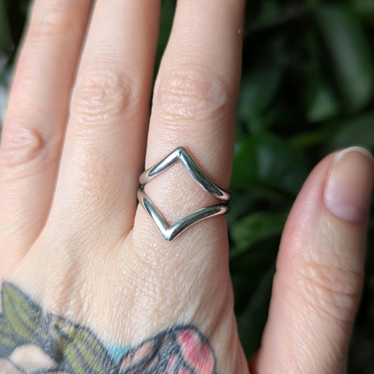 925 Sterling Silver Double Point Chevron Wishbone Ring | US/CA Size 7.5