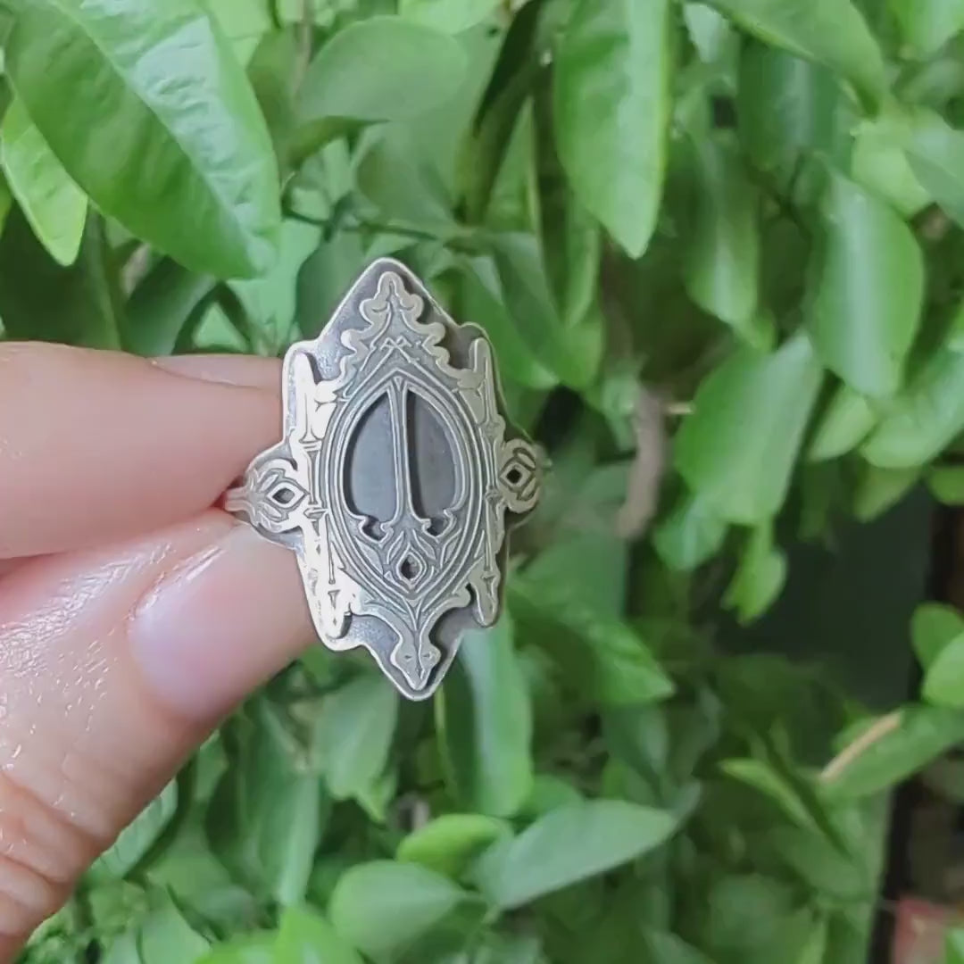 925 Sterling Silver Gothic Window Engraved Ring | US/CA Size 7