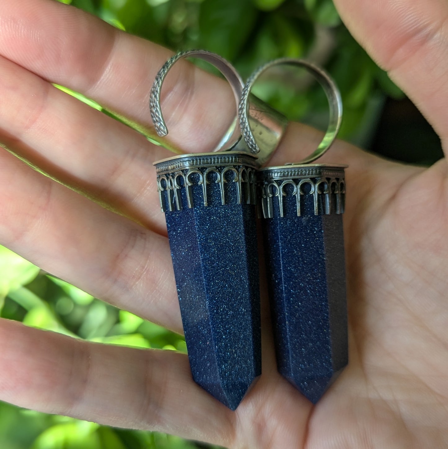 925 Sterling Silver Blue Goldstone Ear Weights