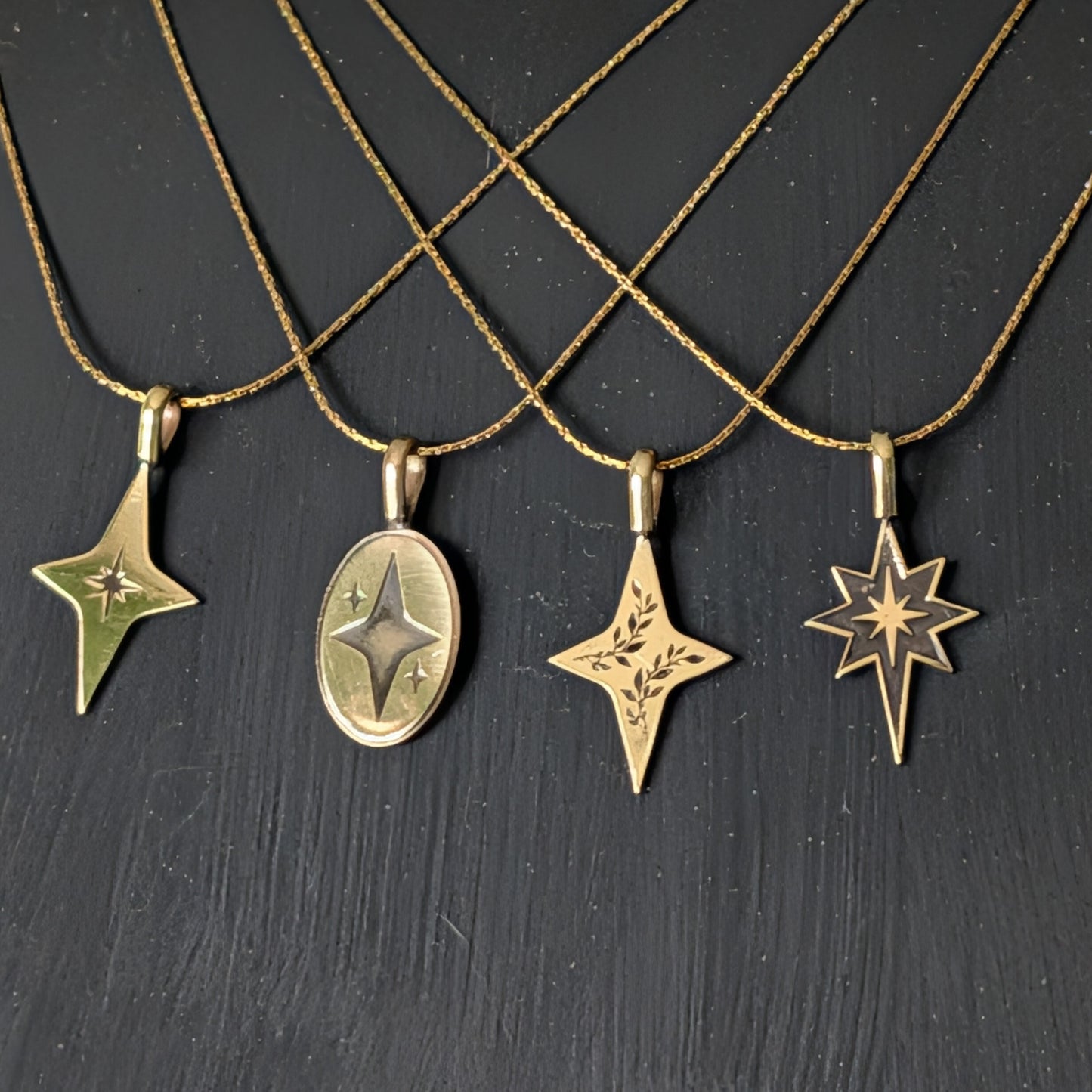 Golden Brass Celestial Star Pendant Necklace