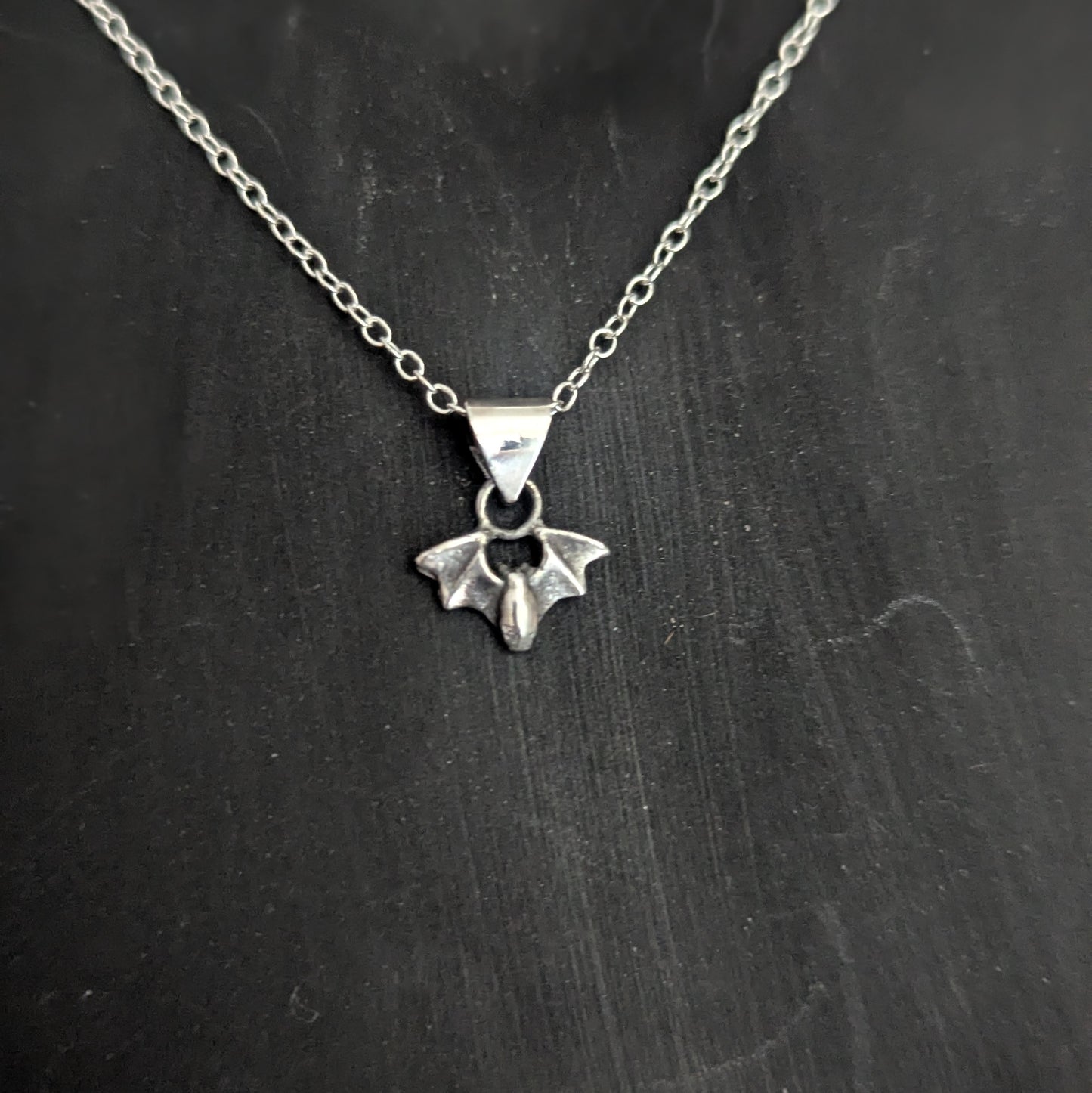 925 Sterling Silver Dainty Bat Necklace 16"