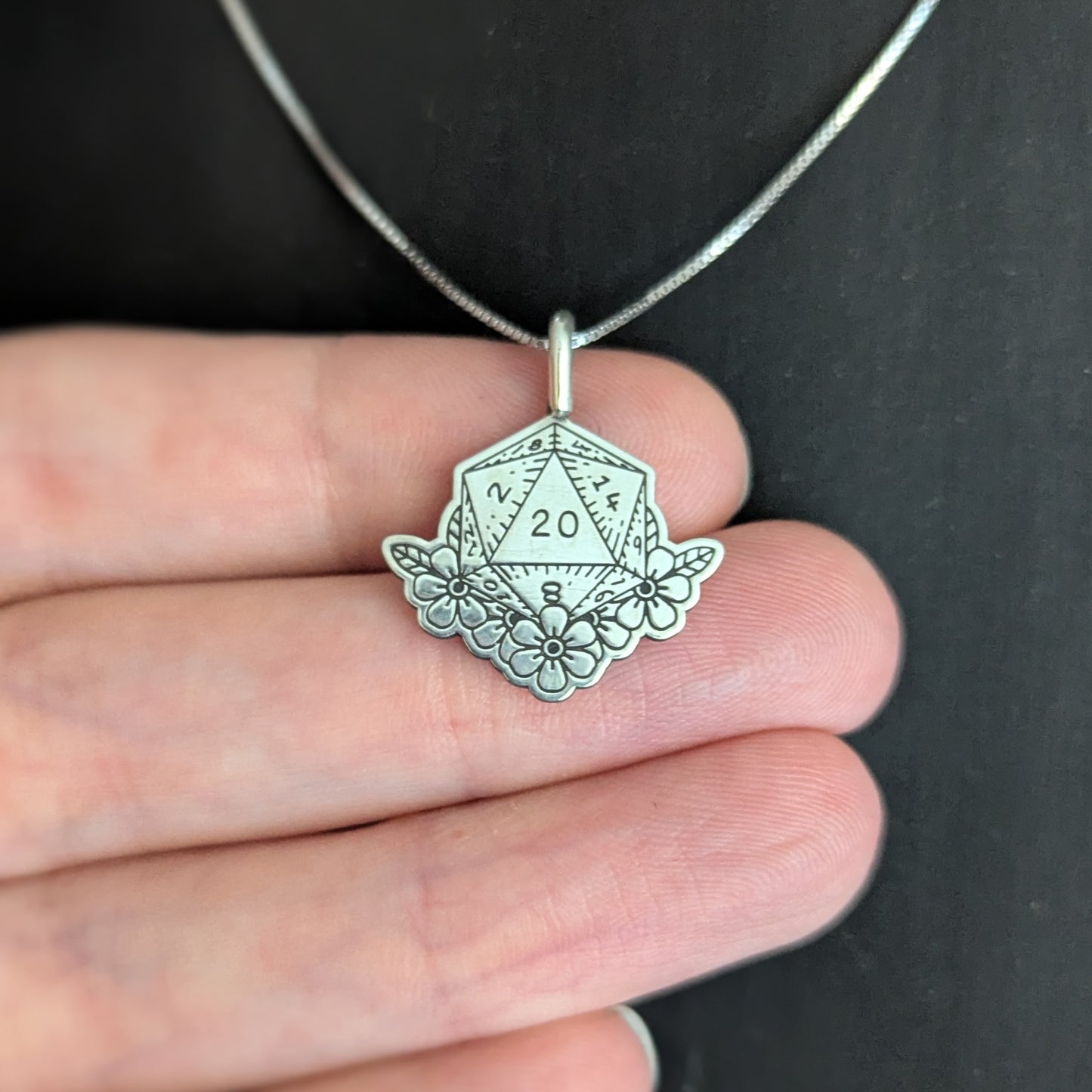 Sterling Silver D20 Dice Pendant Necklace
