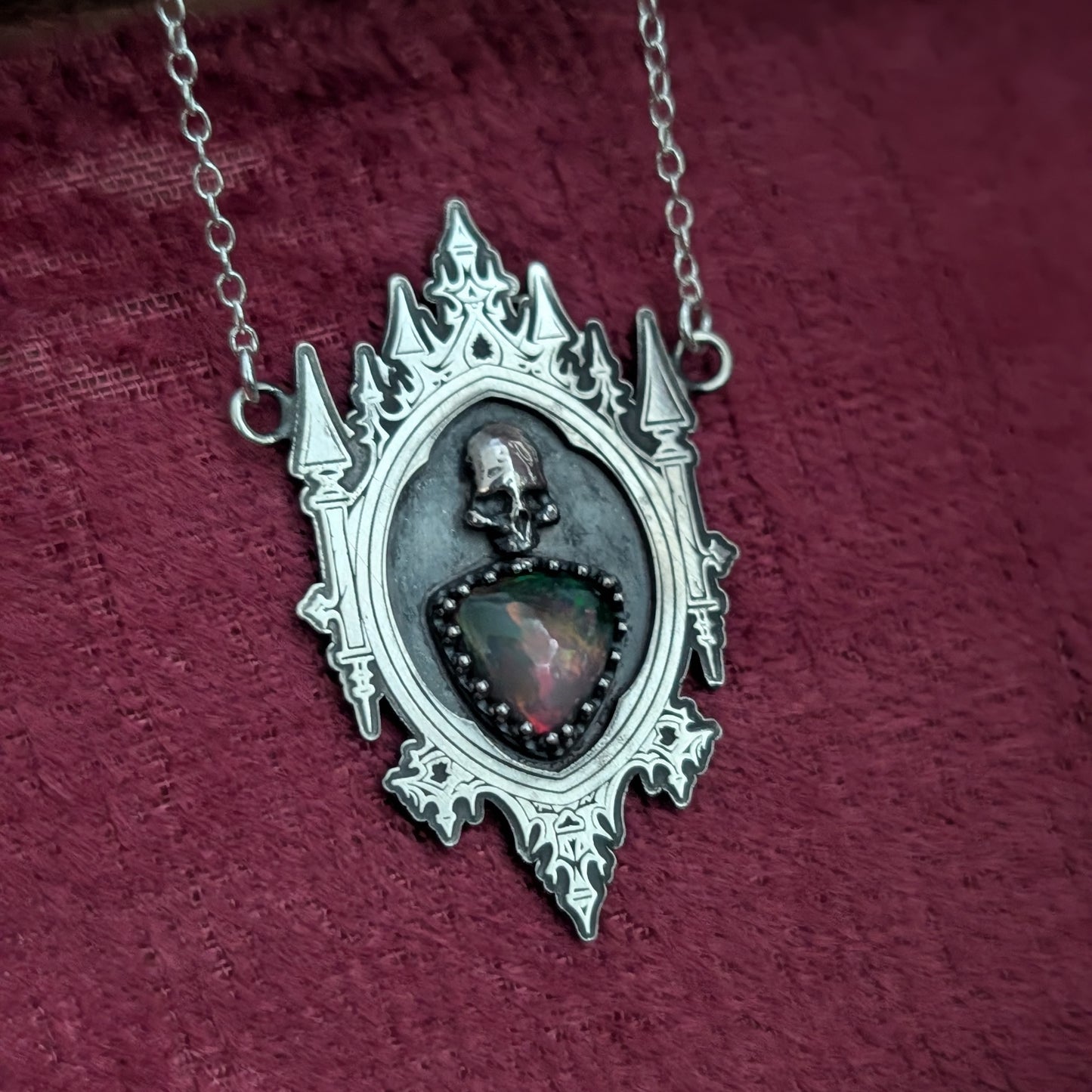 Black Opal Gothic Mirror Pendant Necklace
