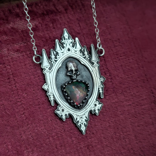 Black Opal Gothic Mirror Pendant Necklace