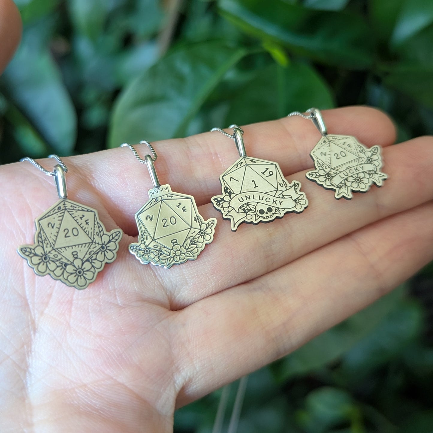 Sterling Silver D20 Dice Pendant Necklace