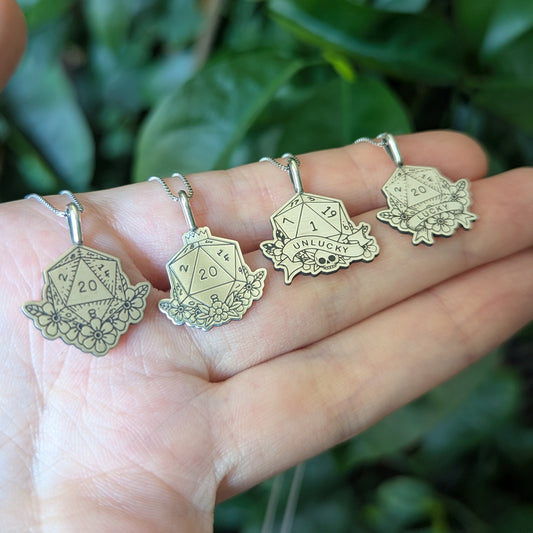Sterling Silver D20 Dice Pendant Necklace