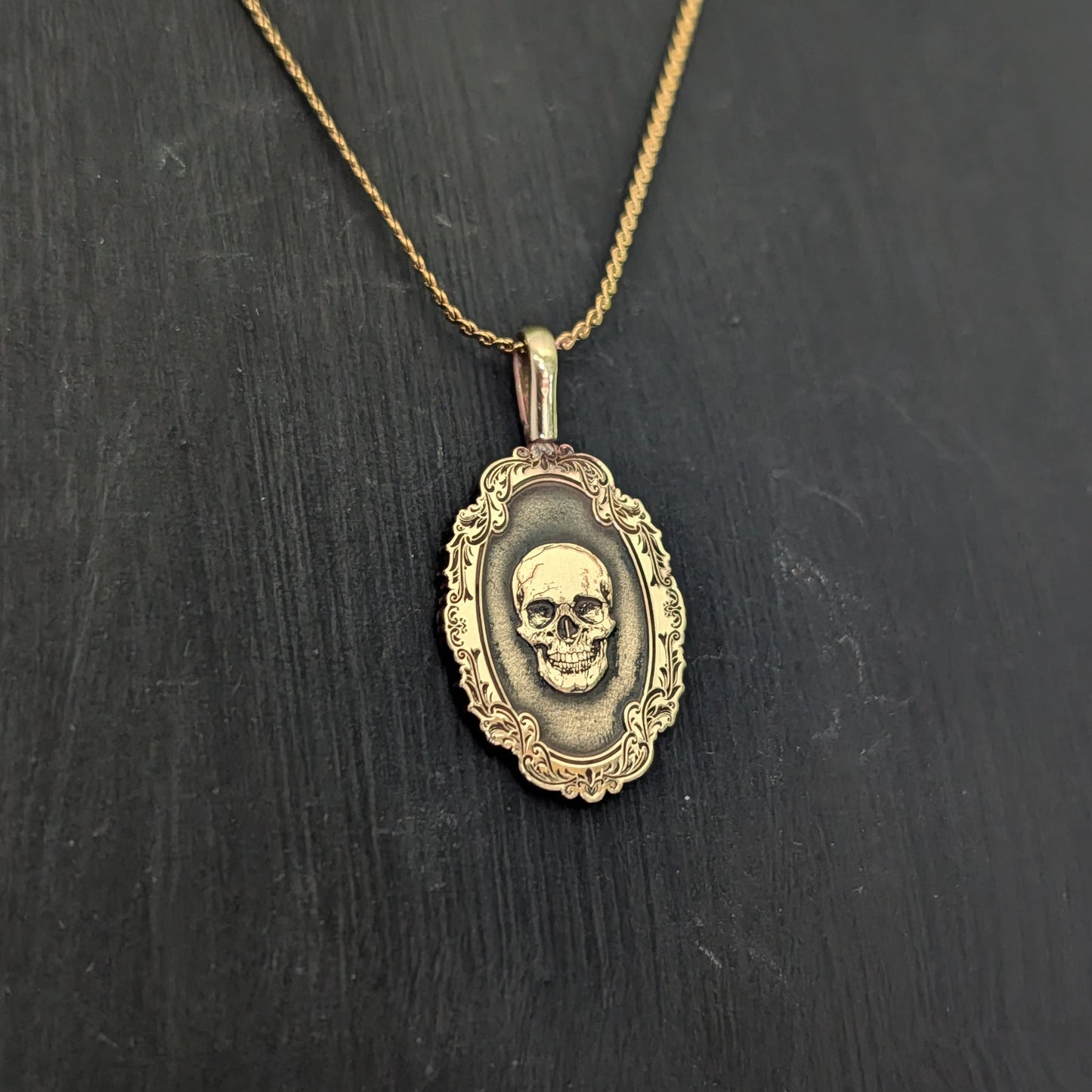 Sterling Silver Gothic Skull Cat Pendant Necklace - Custom Engraving