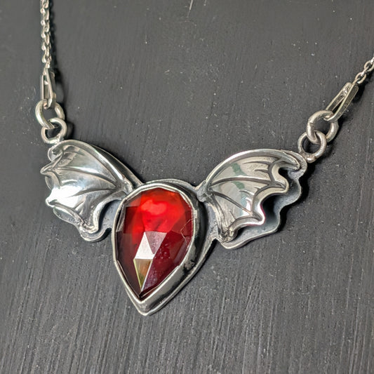 Sterling Silver Hessonite Garnet Bat Wing Necklace