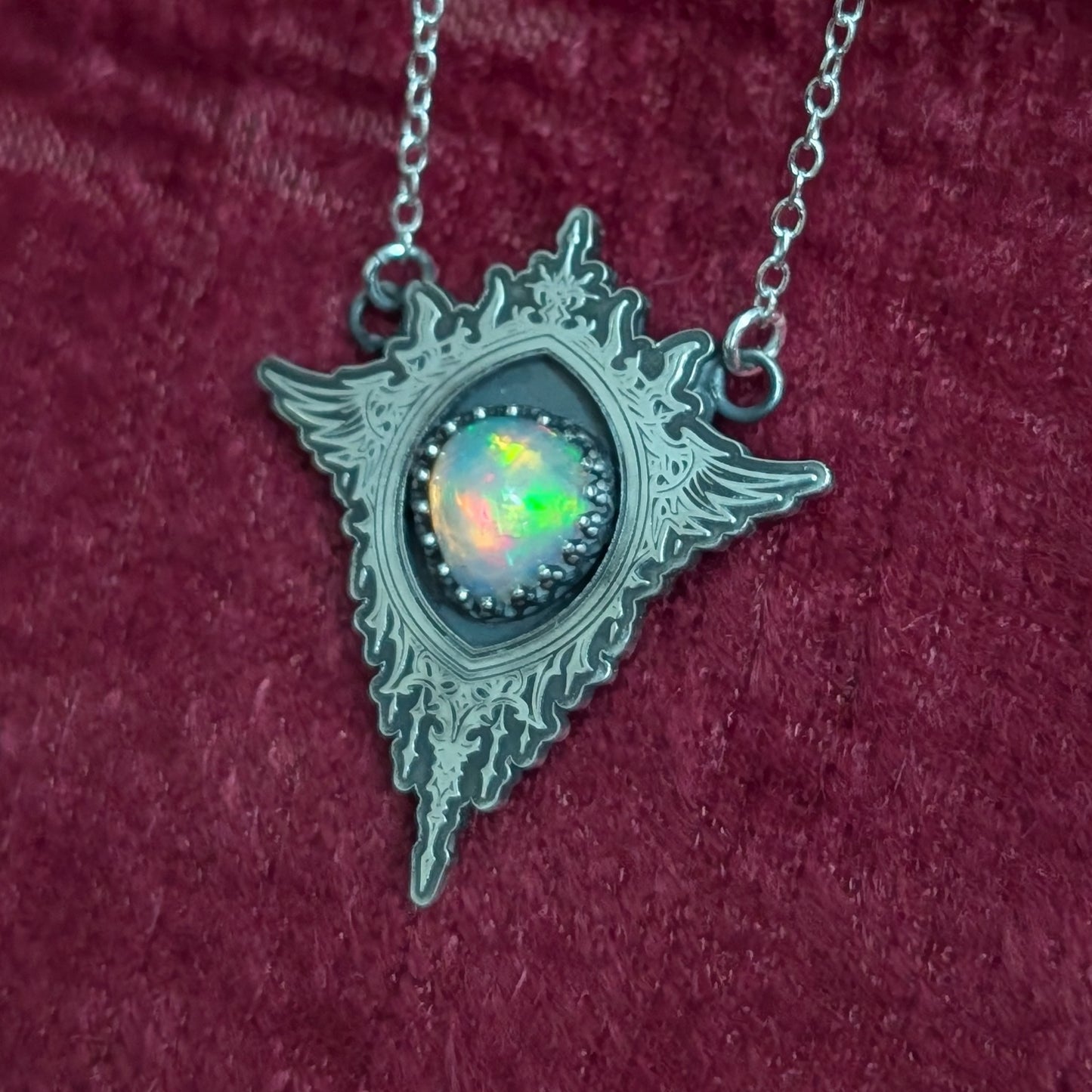 Bright Opal Gothic Mirror Pendant Necklace