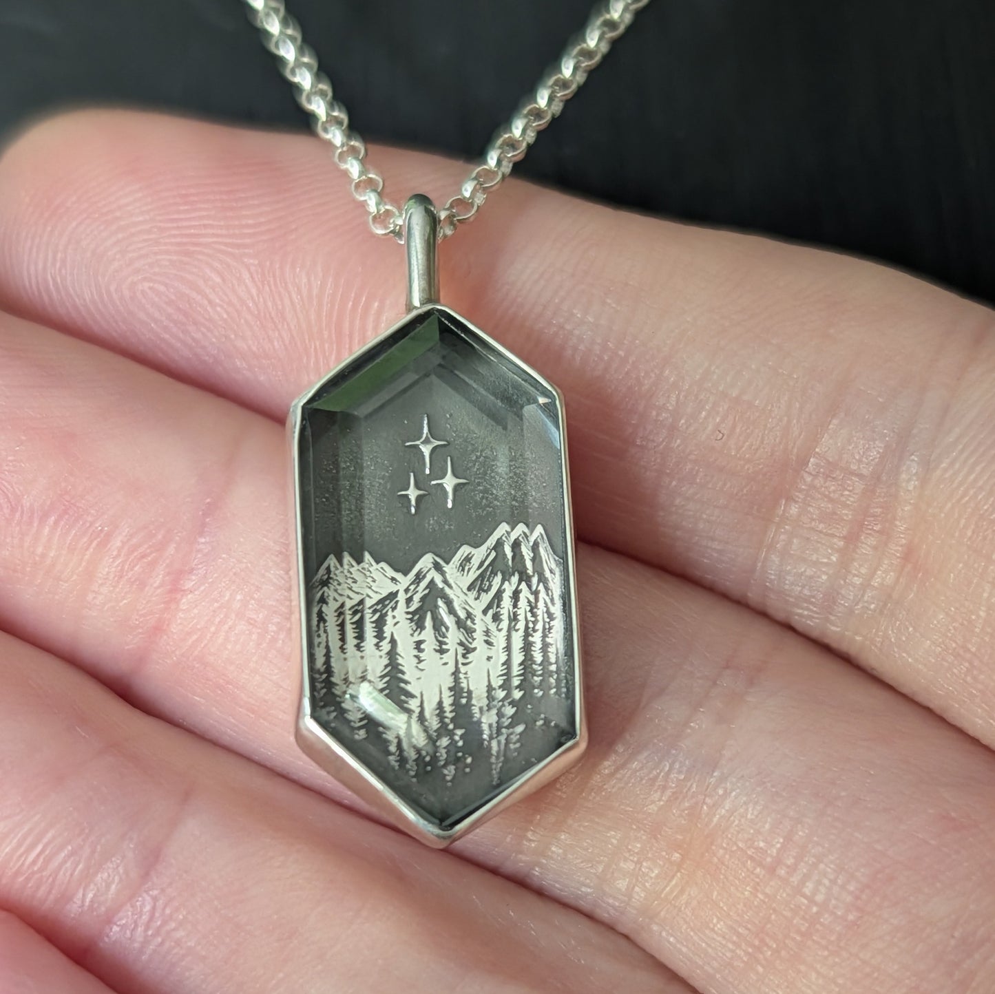 Sterling Silver Starfall Shadow Box Pendant Necklace